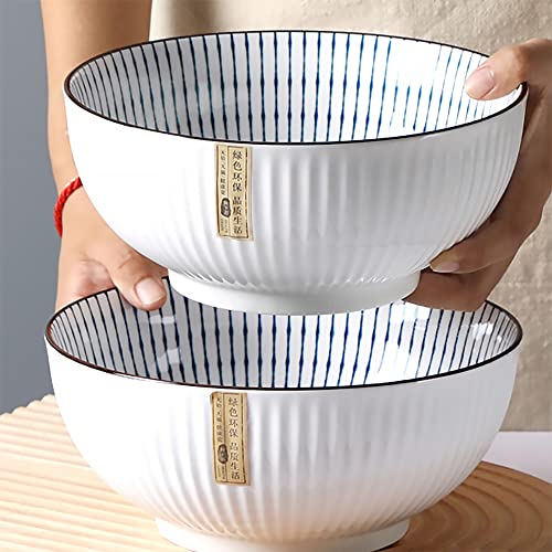 Houlu 60 oz Pho Bowls, Large Soup Bowl, Japanese Ramen Bowl Set, 8 inches Big Porcelain Bowls Set of 3, Striped Pattern - color: Striped Pattern