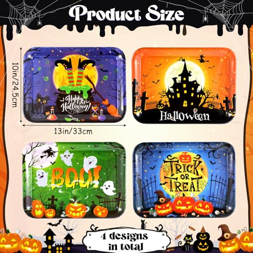 Vesici 4 Pack Halloween Serving Trays 13x10 Inch Witch Ghost Boo Party - style: Halloween