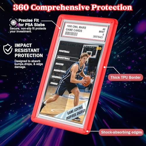 for 1 Pack PSA Slab Guard,Durable PSA Slab Protector Case,Hard TPU Stackable,Shock Absorbing Edge Protection,Soft Touch,Multiple Colors Guards with Precision Fit for Graded Cards Case,Red - color: Red, size: 1 Pack