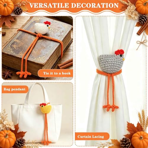 4 Pack Fall Crochet Chicken Bookmarks Chick Book Marks for Reading Gifts - color: Colorful Chicken