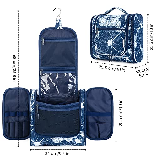 Narwey Large Hanging Travel Toiletry Bag for Women, Makeup Cosmetic Bag - color: B-Blue Lotus, size: Large