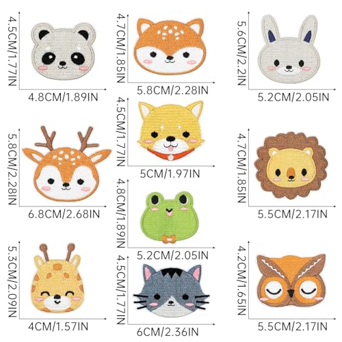 10 Pcs Cute Animals Iron on Embroidered Patches, Mixed Animals Sew on Applique Patches, Clothes Backpacks Hats Pants Jackets Jeans Decoration, DIY Accessories - color: 10 Cartoon Animal