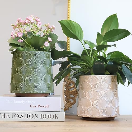 GUGUGO Pearl Beige Scale Planter, Cute Unique Plant Pot with Drainage, Eclectic Colorful Small Flower Planters Pots for Indoor & Outdoor Plants, Rainbow Funny Succulent Gardening Pot Gifts - color: C, size: 5in