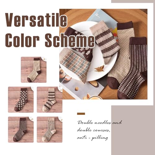 5 Pair Vintage Cotton Crew Socks for Women Pretty Aesthetic Long Preppy Ankle Socks