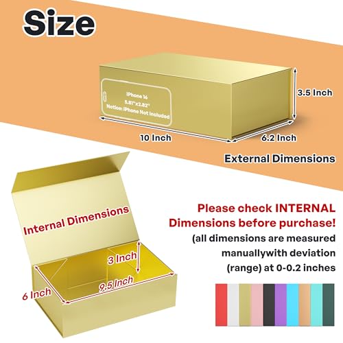 RYDDOY Gold Gift Box, 9.5x6x3'' Gift Boxes with Lids for Presents - color: Gold, size: 9.5 x 6 x 3 Inch
