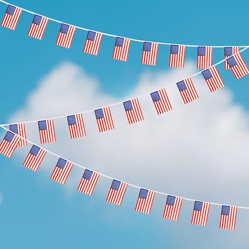 100 Feet USA String Flag, 76 Pcs American Banner Flag, Small Mini World Banner Flags for Sports Events, Bars Decorations, School Festivals, Party Decorations, Celebrations (USA) - color: USA