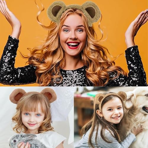 Bear Ears Cute Headband Fluffy Grizzly Hairband, Animal Ear Head Wear for Valentines Halloween Christmas Party - style: Black Ears