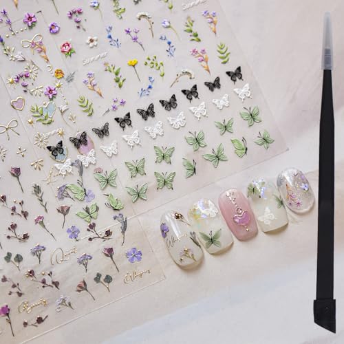 Flower Nail Stickers for Nail Art Decals Charms with Tweezers - color: Sunbeam Verse