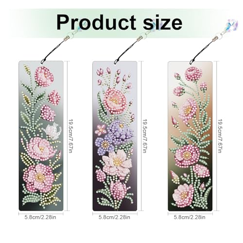 Tontut 3pcs Diamond Art Painting Kit Bookmarks, Pink Flower Exquisite Universal DIY Bookmarks, Lightweight and Durable, Suitable for Reading Lovers - color: Flower