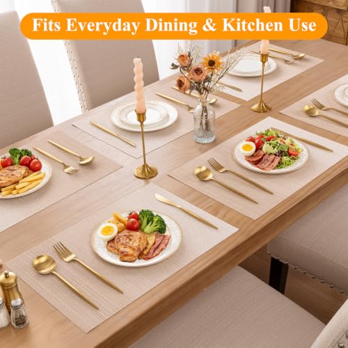 SHACOS Gradient Beige Woven Placemats Set of 4 Place Mats Indoor Outdoor - color: Gradient Beige, size: Set of 4