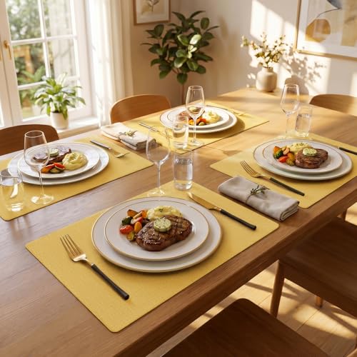 Romanstile Faux Leather Vinyl Placemats Set of 6, Yellow - color: Yellow