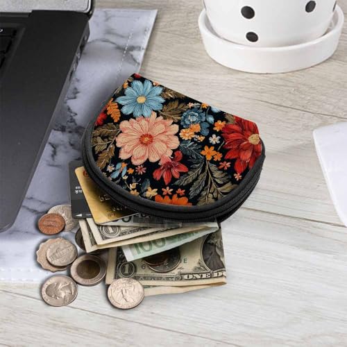 IBILIU Small Coin Purse Black Flower Embroidery Colorful Flowers Beautiful Floral Ornament Mini Wallet Coin Pouch Change Purse For Women Men - color: Coinp-017