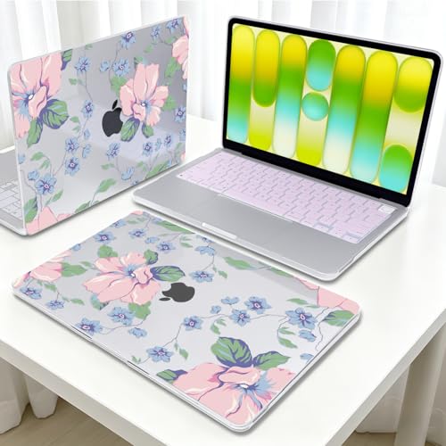 Pink Floral Clear Hard Case for MacBook Neo 13 inch A18 Pro A3404 - color: Pink Floral
