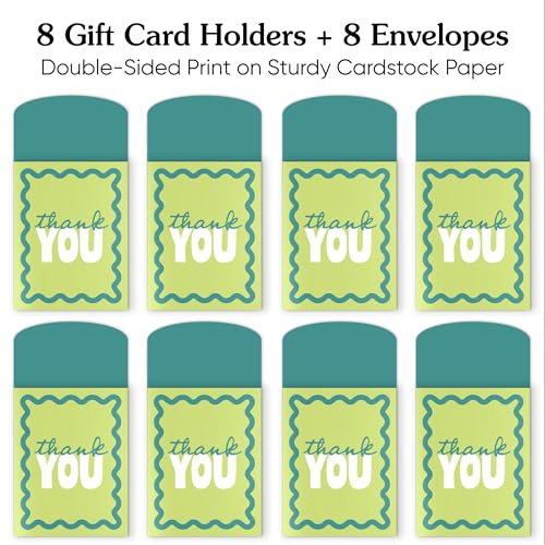 Big Dot of Happiness Light Green and Teal Wavy Thank You Gift Card Holders with Envelopes, Cash Money Holders and Gift Card Sleeves, Retro Stationery Nifty Gifty Pack - Set of 8 - color: Light Green and Teal