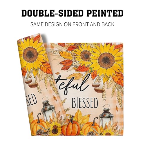 Giwawa Fall Autumn Placemats, Thanksgiving Pumpkin Sunflower Thankful Grateful Blessed Linen Place Table Mats Washable Stain Resistance for Kitchen Dining Tabletop Decor, Set of 4, 12x18Inch - color: Fall Thankful