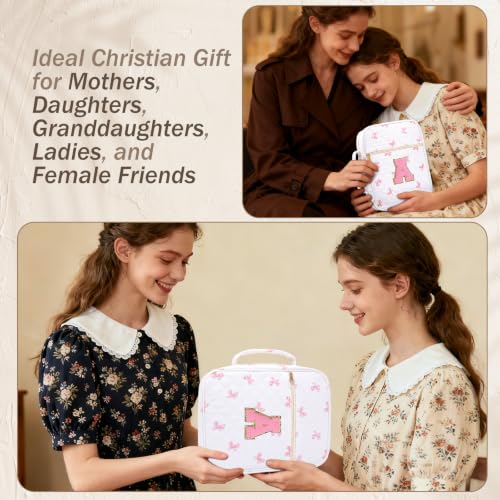 XKDOUS Bible Cover for Women Bible Bag Kit Church Book Holder Carrying Case - color: Pink Bow With Letter a