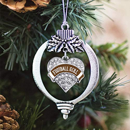 Inspired Silver - Football Woman Design - Silver Christmas Ornament - Pave Heart Charm Christmas Tree Ornament with Cubic Zirconia - Holiday Hanging Decoration - style: Football Girl Design