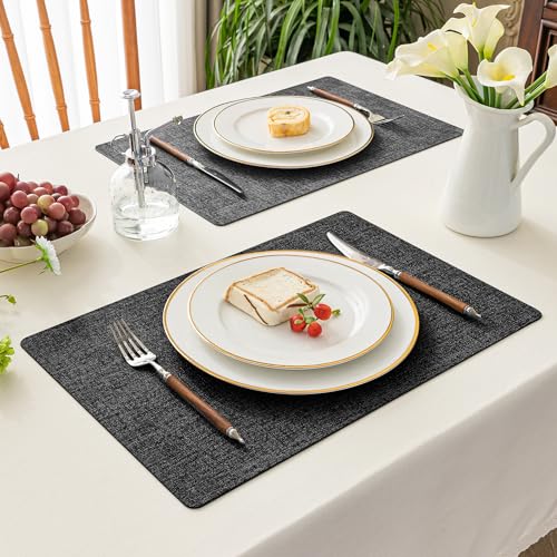 Romanstile Vinyl Placemats Set of 6, Reversible Faux Leather Wipeable Table Mats - color: Grey-black, size: PCS6