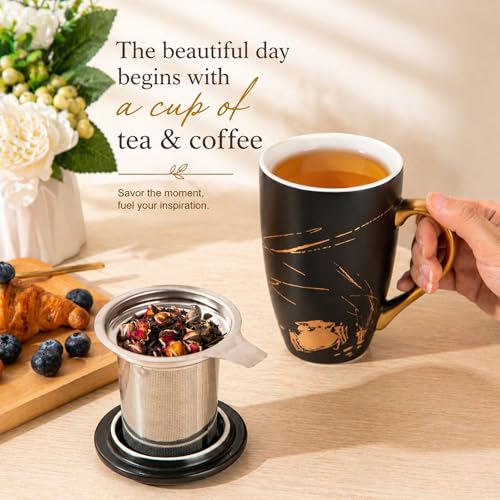 AmorArc Tea Cup With Infuser and Lid, 18oz Loose Leaf Tea Mug With Steeper - color: Black
