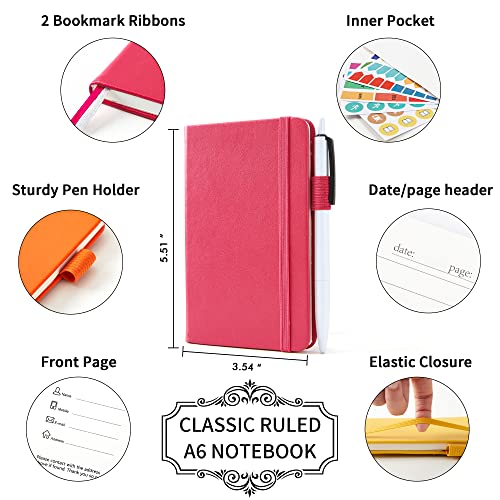 feela Pocket Mini Notebooks Bulk, Small Cute Memo Notepads Hardcover College Ruled Lined Journals with Pen Holder for School Business Work, with 6 Black Pens, 3.5”x 5.5”, 6 Pack, A6, Solid Colors - color: 6 Solid Colors