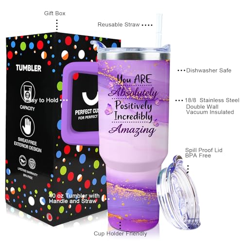 40 oz Tumbler with Handle and Straw Lid Leak Proof - color: Awesome Gifts