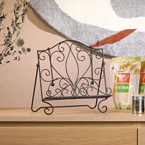 Metal Cookbook Holder Recipe Book Stand for Kitchen, Vintage Scrollwork - style: Scrollwork