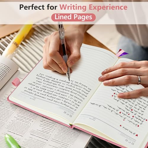 Lined Notebook 5.9"x8.5", Hardcover Leather Journal for Women Men,160 Pages - color: Pink, size: Lined Page