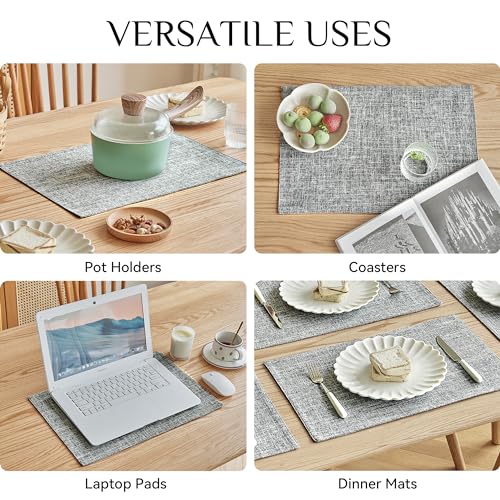 Softalker Faux Linen Cloth Placemats Set of 4-12 x 18 Inch, Ash Grey - color: Ash Grey, size: 4pc