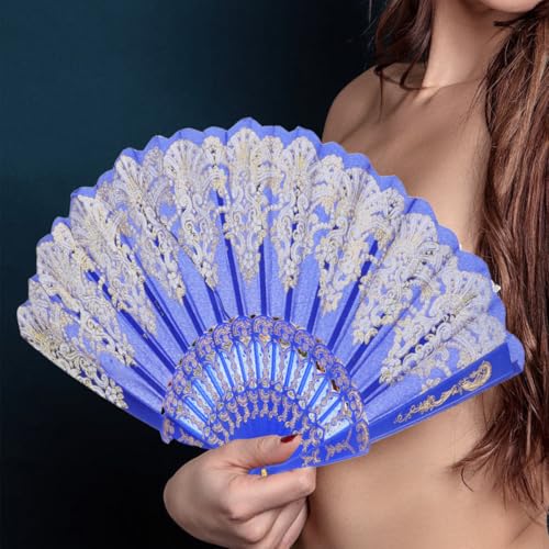 Chinese Style Folding Fan Blue for Weddings Festival Performance Decor - color: Blue