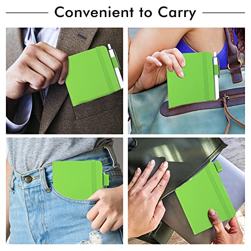 feela 3 Pack Pocket Small Notebook Journals, Mini Cute Memo Notepad Hardcover College Ruled Lined Journals with Pen Holder for Women Girls Office School, with 3 Black Pens, 3.5”x 5.5”, A6, Green - color: 3 Green