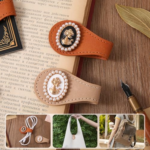 2PCS Vintage Magnetic Leather Bookmark, Leather Magnetic Bookmarks for Women, Magnetic PU Bookmarks Clip Book Accessories, Gold Portrait - style: Gold Portrait