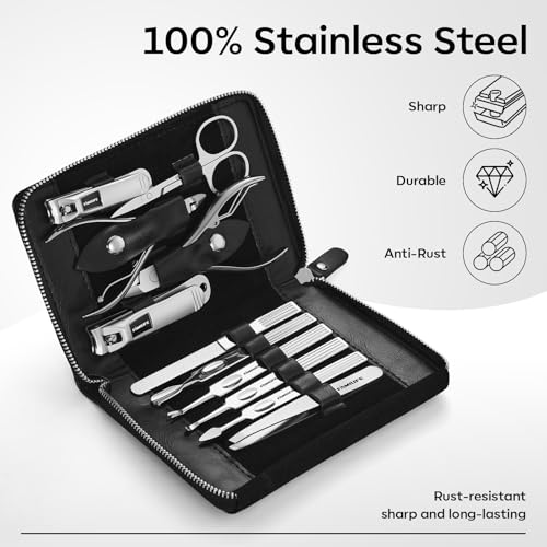FAMILIFE Stainless Steel Manicure Set 11-in-1 Professional Nail Clipper Kit - color: Black