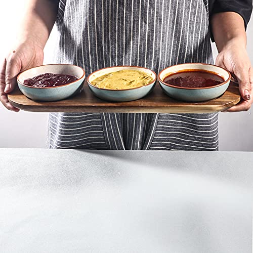 Artena 6oz Turquoise Solid Ceramic Chips and Dip Serving Platter with Acacia Wooden Tray, 4.5inch Glazing Small Serving Bowls/Dipping Dishes for Condiments,Side Dishes, Dipping, Pre, Dessert, Salsa - color: Blue, size: 4.5 inch