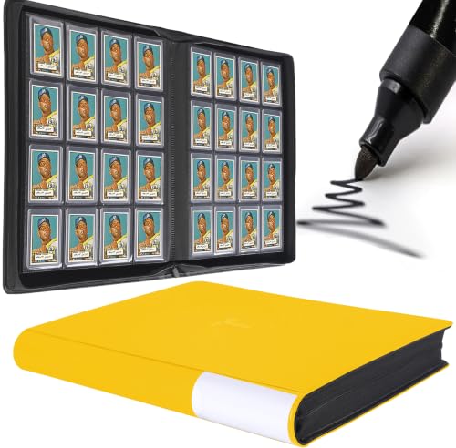 Top Loader Binder 16 Pocket, Holds 640+ Cards in 3" x 4" Toploaders, Ringless 20 Double-Sided Sleeves, Side-Loading, Spine Label with Maker Pen Toploader Binder for TCG, MTG, Sports Cards - color: Gold, size: 16-Pocket, Holds 640 Cards