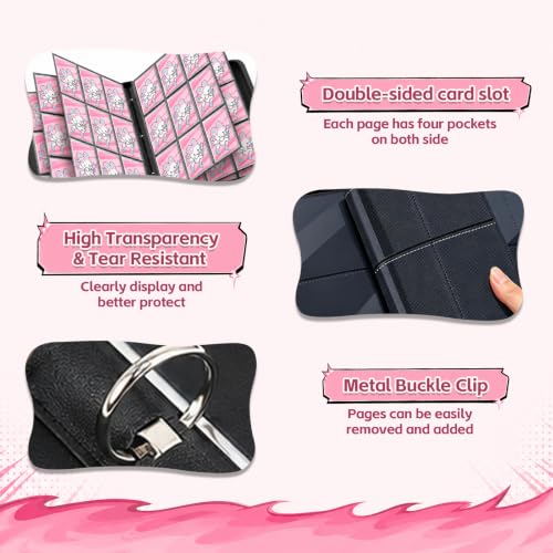 Pink Card Binder for Girls, Cute 9-Pocket Trading Card Binder - color: PINK, size: Large