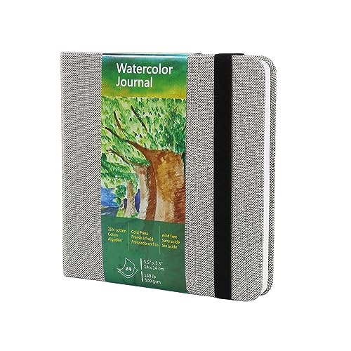 tumuarta Watercolor Journal 5.5 x 5.5, 140lb/300gsm Cold Press Paper, 24 Sheets/48 Pages, Lay-Flat Hardcover Sketchbook for Travel & Mixed Media - color: Gray, size: 5.5x5.5"