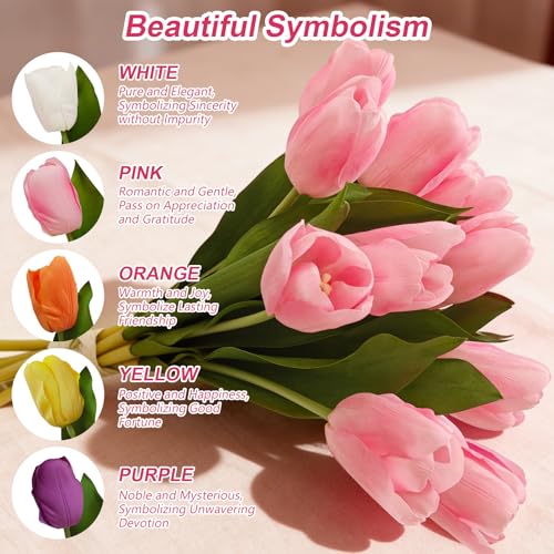 10 Stems 14 Inch Tulips Artificial Flowers Realistic Faux Flowers - color: Dark Pink