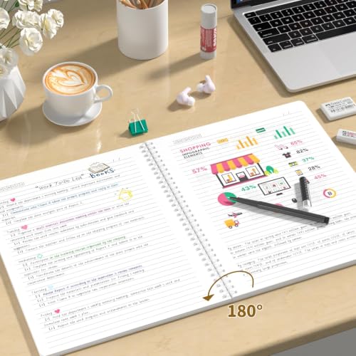 Oucaru A4 Spiral Notebook 4 Pack College Ruled Cute Pastel Notebooks - color: 4 Pack 4 Colors, size: 8.5" x 11"