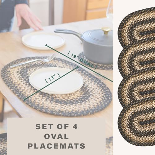 Homespice Kilimanjaro Jute Braided Placemats, Oval 13x19 Set of 4 - color: Kilimanjaro