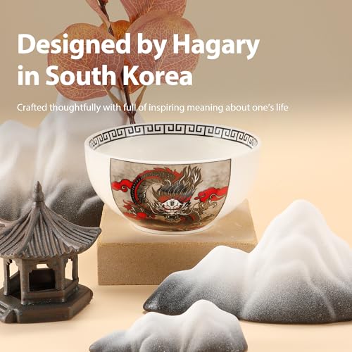 Hagary Dragon Rice Bowls Ceramic Bowl Japanese Korean Soup Bowl Pasta Salad Dessert Small Serving Bowls Housewarming Wedding Gifts Designed in Korea (No chopsticks) (Black, 10 oz – 4pcs) - size: 10 oz – 4pcs