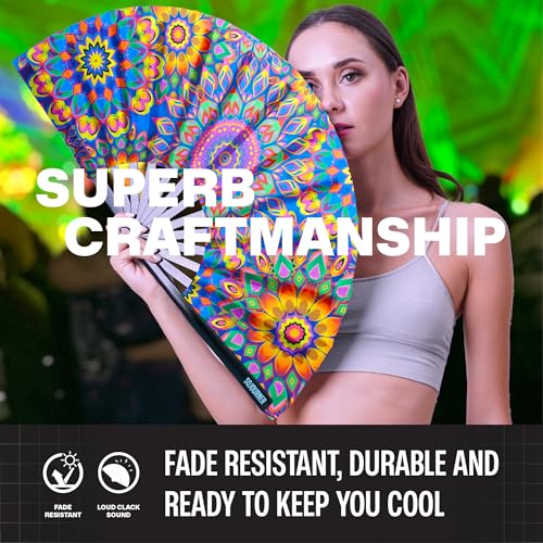 SoJourner Folding Rave Fan, Mandala Trippy Wonders - color: Mandala Trippy Wonders