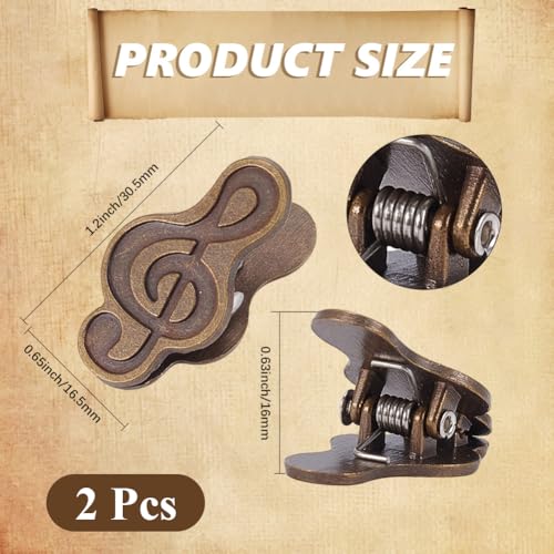 CRASPIRE 2Pcs Musical Note Theme Journal Clip Antique Bronze Metal Paper Clips Notebook Vintage Page Holder Decorative Clamp Document Office School Travelers Organizer Home DIY Accessories - style: Music Note