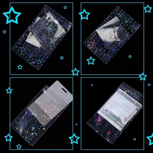Tinlade 200 Pcs Laser Flashing Kpop Holographic Photo Card Sleeves