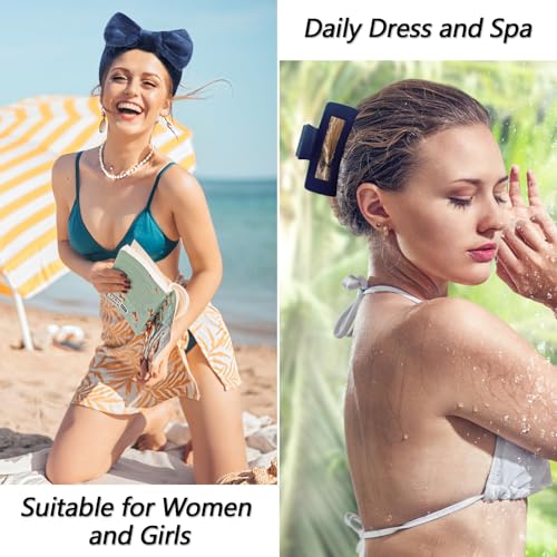VELSCRUN Spa Headbands for Wash Face, Makeup Headband, Facial Skincare Headbands, 5 Pcs Dark Blue Puffy Sponge Spa Headband Bow Tie Hair Band Hair Clips Wristband Set Women Girls Accessories - color: Dark Blue