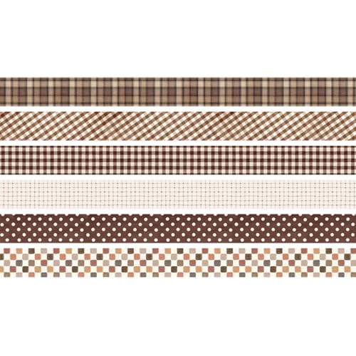 YUBBAEX 6 Rolls Plaid Washi Tape Set, Grid Pattern Masking Tape Classic Checkered Design Decorative for DIY Crafts, Bullet Journal Supplies, Planners, Scrapbook, Card/Gift Wrapping (Brown) - color: Brown