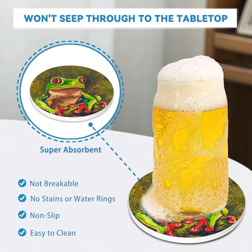 Drinks Coasters Set of 4, Tree Frog Round 4" Cup Coasters, Absorbent Ceramic Stone Coasters with Cork Base, Cute Coasters for Table Home Décor, Ideal Gifts for Women Men - color: Tree Frog