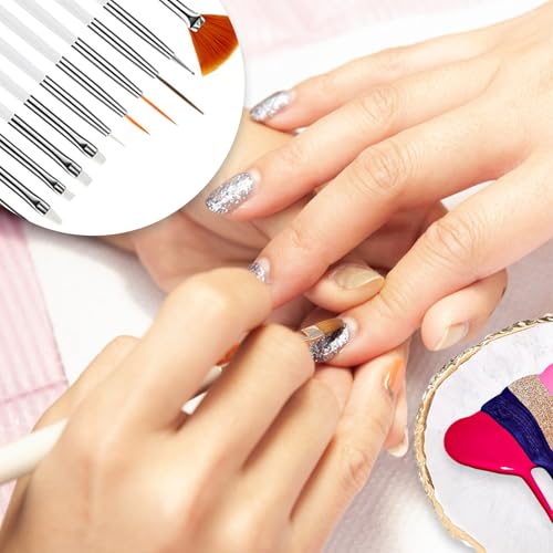 22 Pcs Nail Art Brushes Set with Resin Palette and Silicone Carving Pen,Professional Nail Art Tools Kit for DIY Gel Polish,Includes Dotting Tools and Nail Art Palette,white