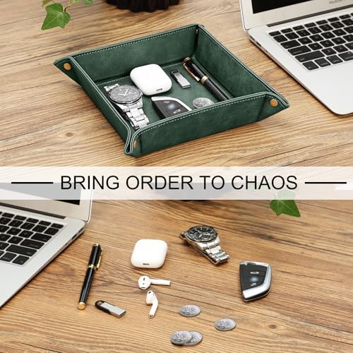 SITHON Valet Tray Desktop Storage Organizer Nightstand Caddy Holder - color: Dark Green