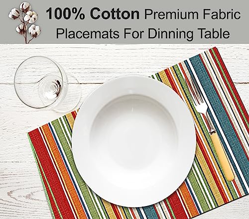 Ruvanti Placemats Set of 6, 100% Cotton Place Mats of 13"x19", Multi Stripe - color: Multi Stripe