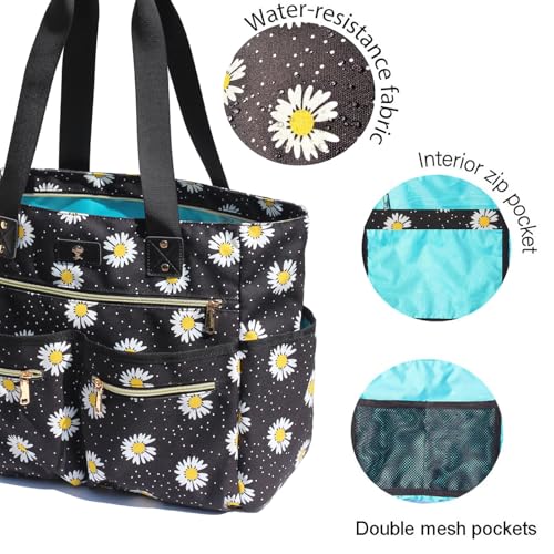 Weekender Bag Carry On Bag Overnight Tote Travel Duffle with 13 Pockets for Travel,Work，Gym,Beach,Teacher,Nurse - color: Black flower